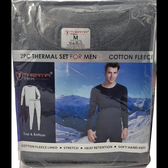 2 PAIRS Mens Thermals 100% Cotton Fleece, Charcoal, Size Large for normanelliso8 - Picture 1 of 2
